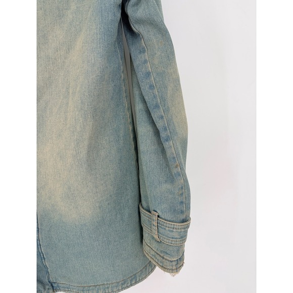 Rare Free People Sherpa Shearling Denim Coat Jacket Medium Embroidered Blue - Picture 10 of 11